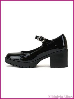 Mary Jane Pump Round Toe Chunky Block Heel Adjustable Strap